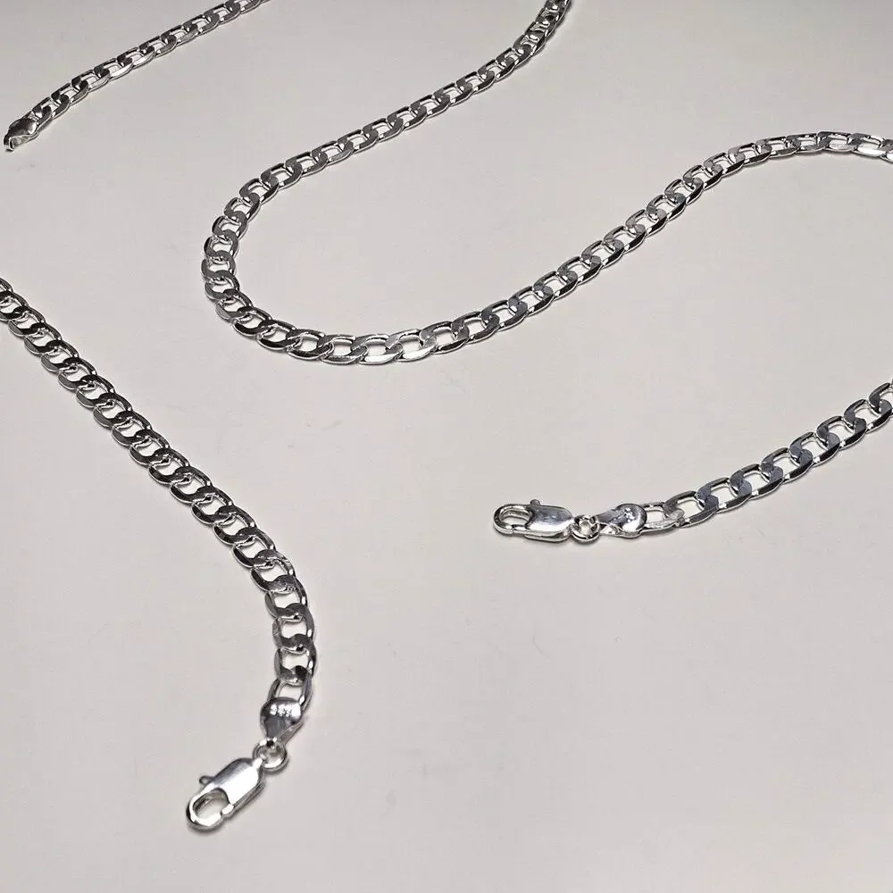 Sterling silver 925 Bracelet & Necklace Gift Set Cuban Chain Valentines birthday